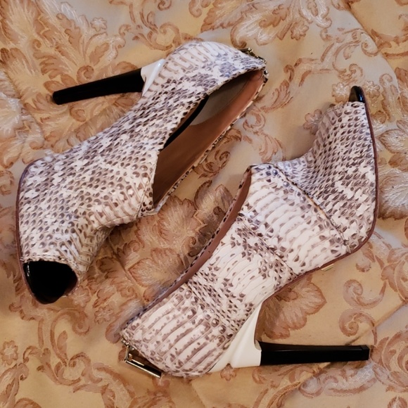L.A.M.B. Shoes - L.A.M.B. Snakeskin Peep-Toe Stiletto Bootie